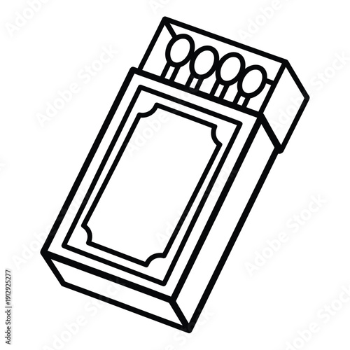 Simple line drawing of an open matchbox with matches inside