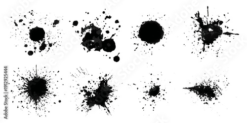 Black grungy paintbrush strokes collection with distressed splashes stains scratch. vector decorative banner template graphic background design set.