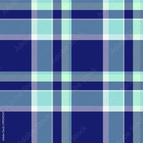 Foot plaid texture fabric, countryside background seamless vector. Primary check pattern tartan textile in midnight blue and teal colors.