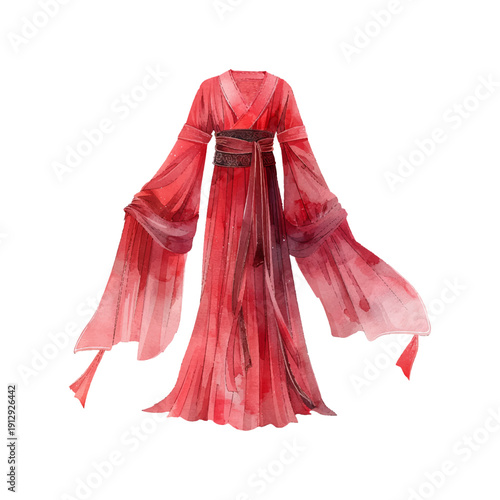 chinese red hanfu hand drawn illustration
