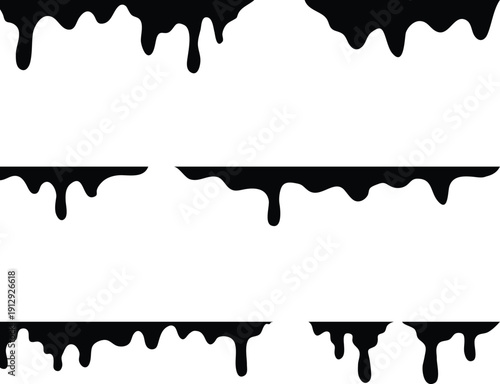 Black dripping liquid border graphic design elements set collection