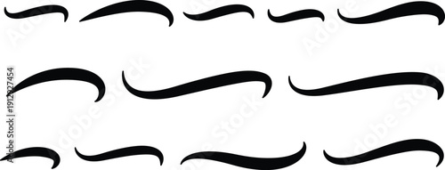 Collection of assorted black typographic flourish designs and swooshes