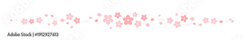 Sakura border, cherry petal simple line for floral frame, cute background and spring design. Flower scatter for Japanese decoration. April vector banner