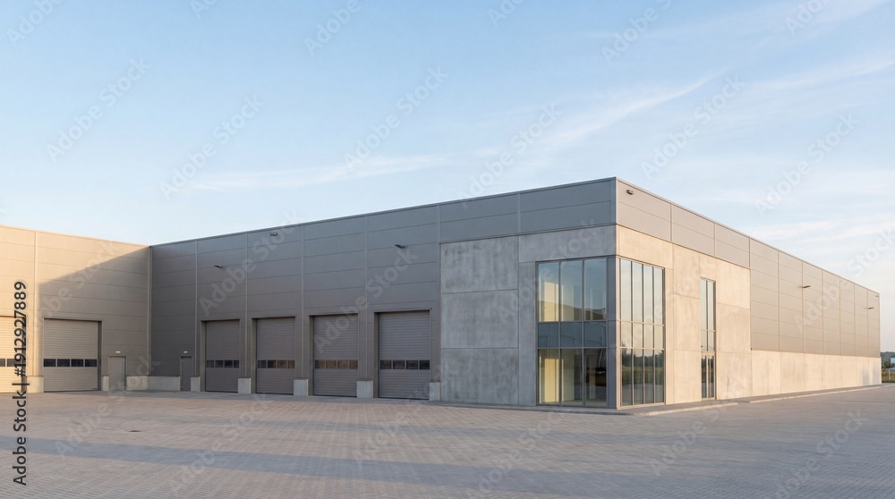 Fototapeta premium Modern industrial warehouse exterior with loading docks