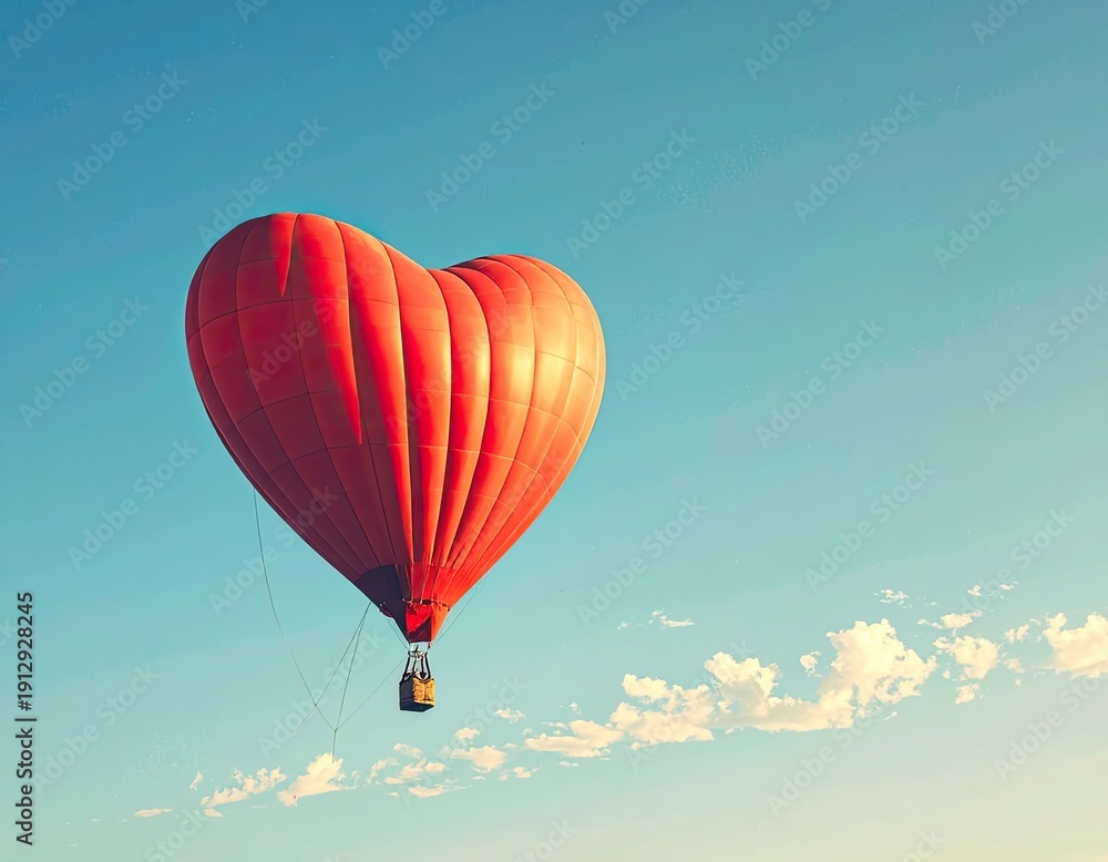Obraz premium Vibrant Red Heart-Shaped Hot Air Balloon Floating Against a Clear Blue Sky