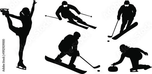 Dynamic Winter Sports Athlete Silhouettes Collection - Action Poses for Olympic Games Design