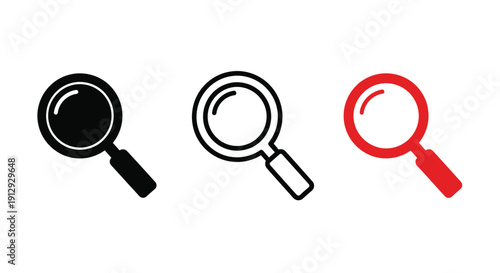 Three magnifying glasses in different colors black white and red