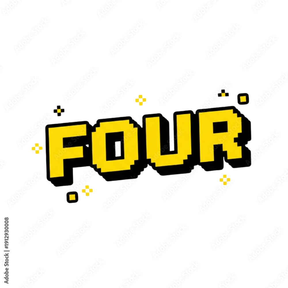 Fototapeta premium Vibrant pixel art number four with dynamic yellow and black