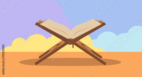 An open book on a wooden lectern.