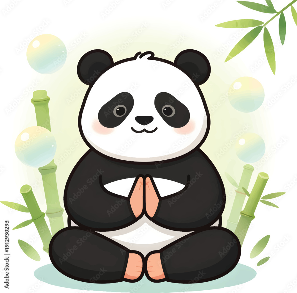 Obraz premium Cute Panda Sitting with Bamboo