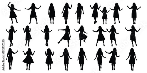  female silhouettes in various dance poses icon.