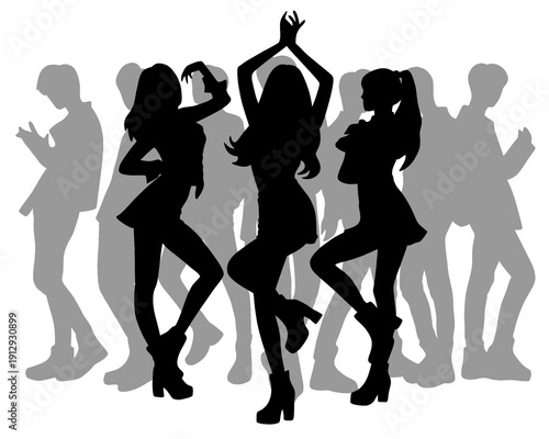 Silhouette of girl band dancing, vector illustration
