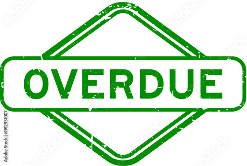 Grunge green overdue word rubber seal stamp on white background