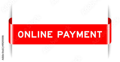 Red color inserted label banner with word online payment on white background