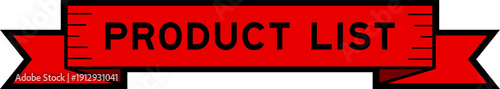 Ribbon label banner with word product list in red color on white background