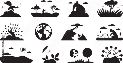 Black and white silhouette of nature and environment