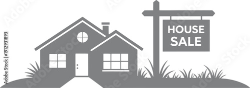 Gray house with sale sign real estate