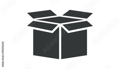 black color vector Icon sign of an open box on a white background design, representing delivery or contents