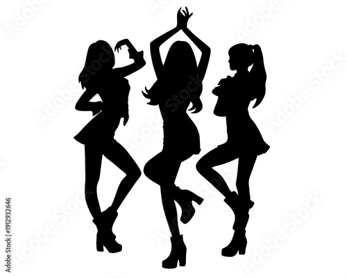 Illustration of 3 women dancing, vector illustration
