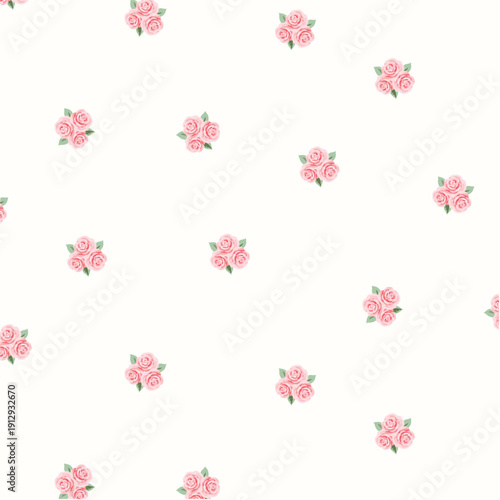 Tiny Pink Floral All Over Pattern on Cream Background for Delicate Textile and Baby Decor