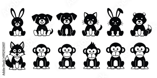  monkey silhouette icon set.