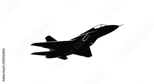 A sleek fighter jet in flight presented as a striking black silhouette