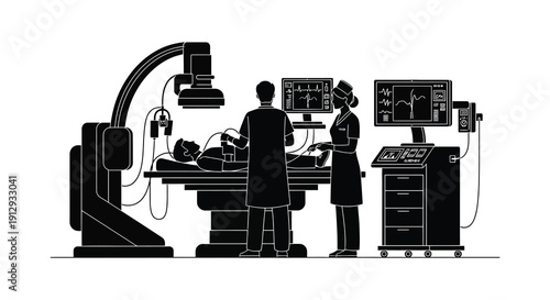 Surgical team operating in a modern hospital featuring a striking silhouette