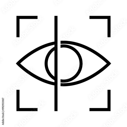 Eye scan icon with focus frame representing biometric identification, facial recognition, and security technology.