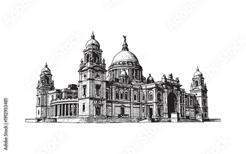 Quadro su tela Victoria Memorial monument showcasing its majestic white marble domes