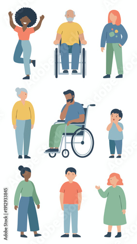 Diverse group of people with different ages and abilities.