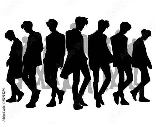 silhouette of handsome male idol group standing, vector illustration
