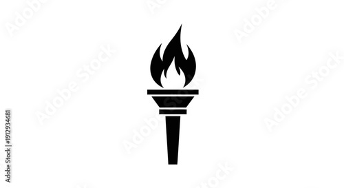 Black silhouette of a classic torch with a vibrant flame, symbolizing enlightenment, knowledge, and victory.