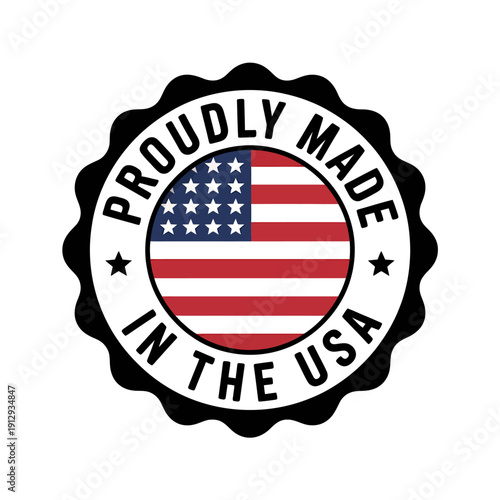 Proudly made in the USA badge with American flag  seal of quality  made in America