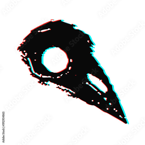 Black Crow Skull Silhouette with glitch effect on White Background Minimal Dark Gothic Design