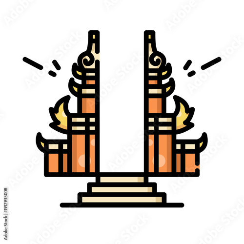 Traditional Balinese Candi Bentar Icon Split Gate Indonesian Culture Vector Illustration
