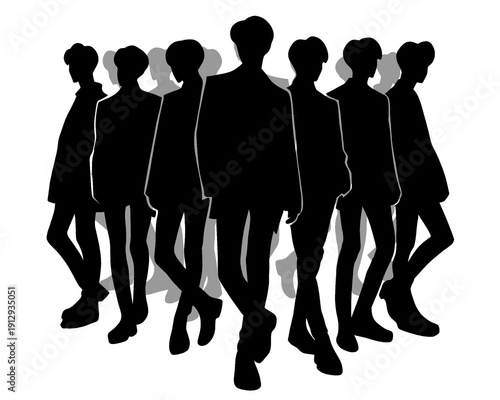 male idol group silhouette, handsome male group, kpop idol icon

