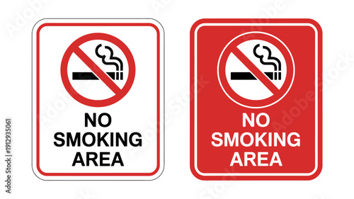No smoking area signs with cigarette symbol and text