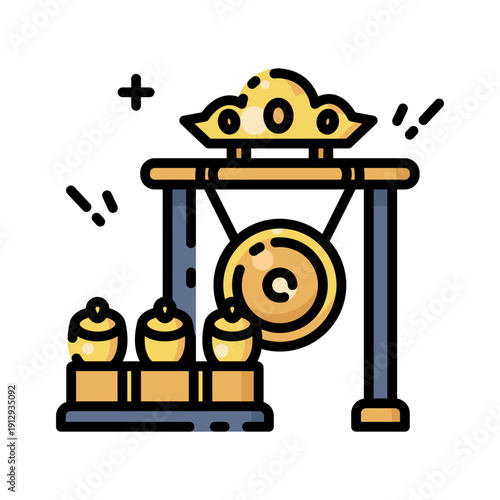 Gamelan Gong Icon Traditional Javanese Indonesian Instrument Vector Illustration
