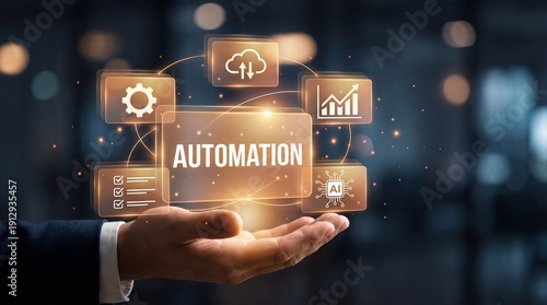 Businessman presenting automation technology with AI and cloud computing