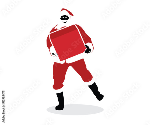 red silhouette of Santa Claus bringing Christmas gifts