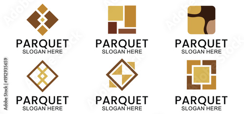 set of wooden floor logo design, house floor logo, ceramic pattern logo, wooden parquet floor logo. Wooden house and wooden furniture vector template.