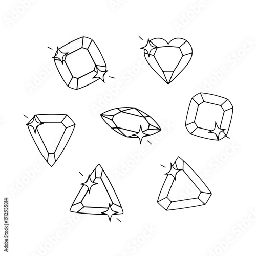 Vibrant faceted gemstone assortment vector illustration with decorative colorful jewel shapes isolated on white