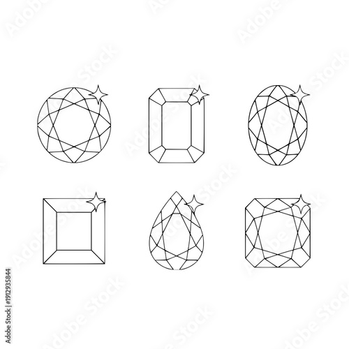 Sparkling gemstone icon collection vector with colorful geometric jewel cuts isolated on white background