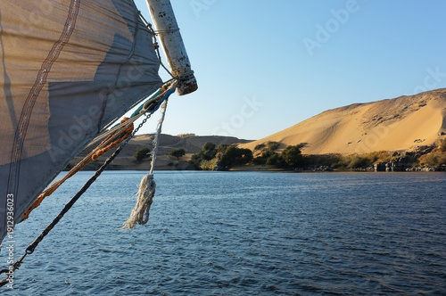 Sailing on the Nile in the region of Aswan, Upper Egypt.