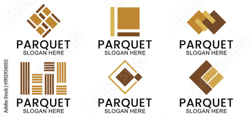 set of wooden floor logo design, house floor logo, ceramic pattern logo, wooden parquet floor logo. Wooden house and wooden furniture vector template.