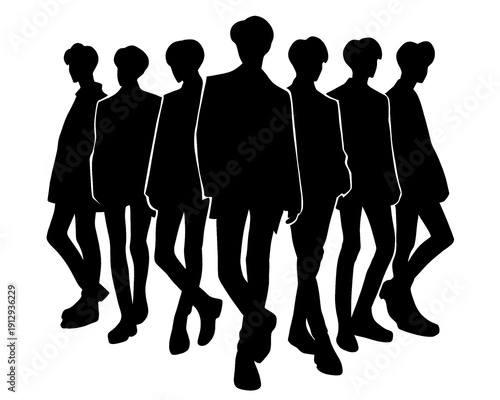 male idol group silhouette, handsome male group, icon isolated on white background
