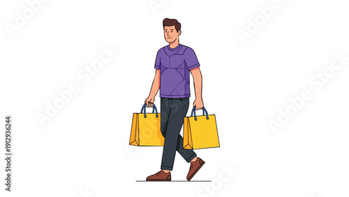 Man walking with shopping bags full of purchases.