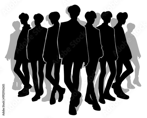 male idol group silhouette, handsome male group, vector illustration
