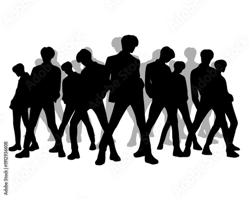 silhouette of male idol group dancing, vector illustration
