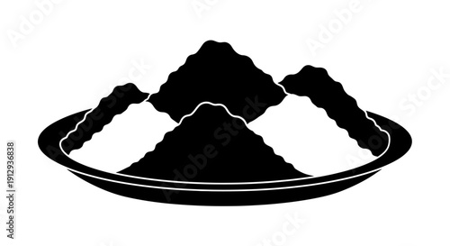 A black and white silhouette illustration of a plate holding multiple distinct piles of powder, some dark and some light, creating a striking contrast.